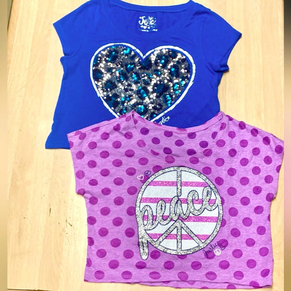 Justice Bundle (2) Girls 10 of Cropped Sequined & Glittered Graphic Shirts